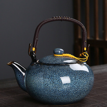 Tianmu glaze kiln changed to Ru kiln retro teapot ceramic single large beam pot with filter household tea cold kettle