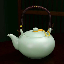Jingdezhen retro teapot ceramic white porcelain lamb Jade large lifting beam pot filter household tea herbal Kettle tea set