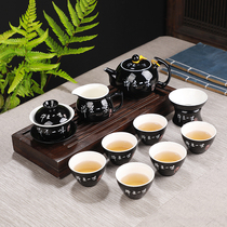 Ceramic whole set of kung fu tea set retro black glaze Zen tea blindly teapot Cover bowl tea cup gift box custom logo