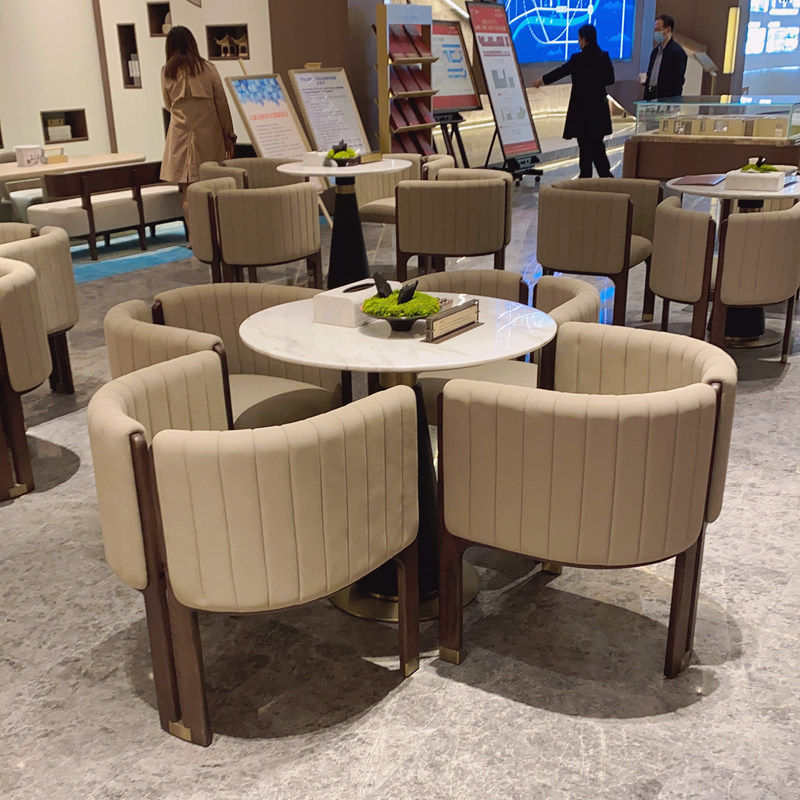 New Chinese-Style Minimalist Single Sofa Chair, Solid Wood Sales Office Meeting Table and Chair Set, Rest Area with One Table and Four Chairs, Round Table New Chinese-Style Minimalist Single Sofa Chair, Solid Wood Sales Office Meeting Table and Chair Set, Rest Area with One Table and Four Chairs, Round Table