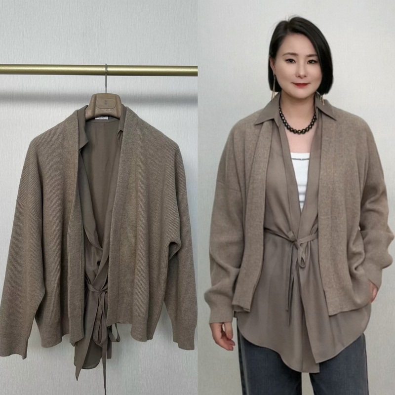 Brunello Cucinelli Fall/Winter 70% off Beige/Oatmeal Two-Piece Cashmere Cardigan Set