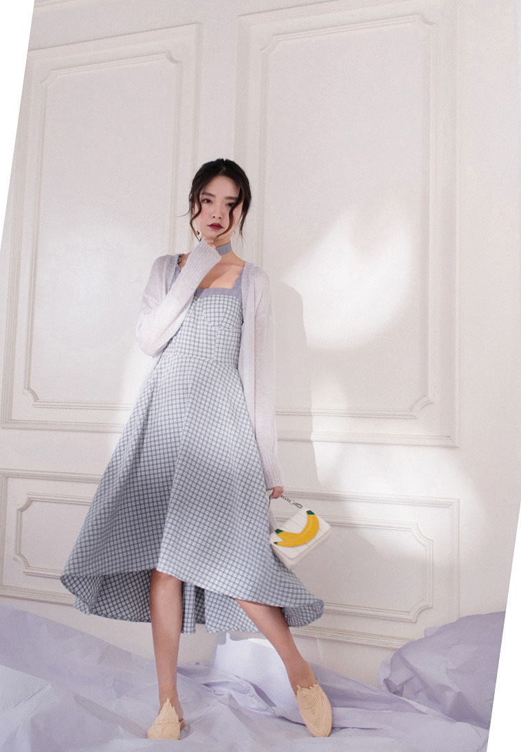 2018 hè mới mát gió từ vai kẻ sọc dây váy retro đầm xòe eo thon bất thường đầm đắp chéo cột eo