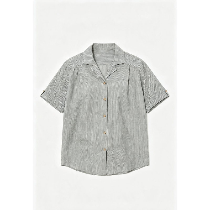 【8-22】Cuban Collar Short-Sleeved Shirt with Rolled Cuffs Hs-251S127