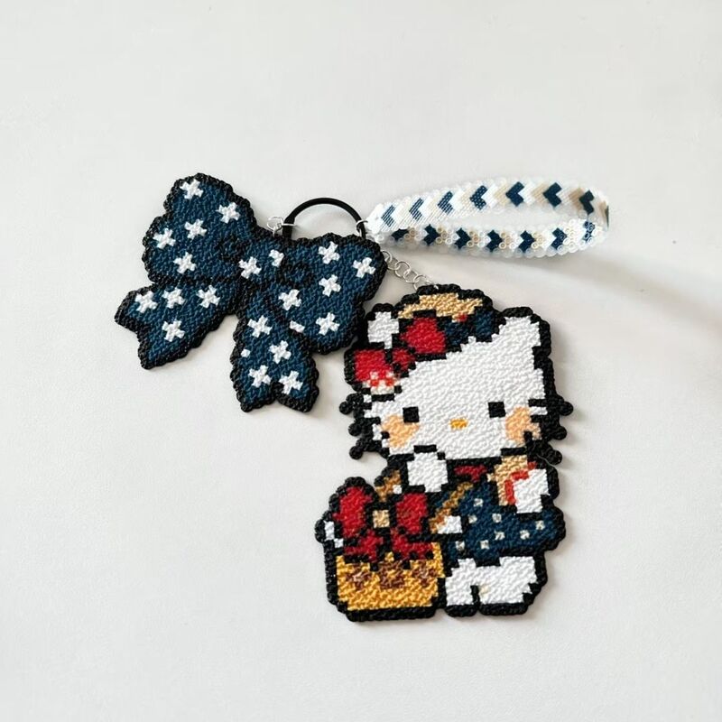 【Finished Product】Bowknot Kitty Beaded Keychain Towel Ironing High-Quality Handmade DIY Cute Pendant