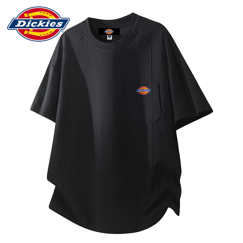Dickies Patchwork Short-Sleeve T-Shirt for Men, 2026 Summer New Style, Loose Fit with Pockets, Round Neck, Casual Trendy Brand Half-Sleeve Top