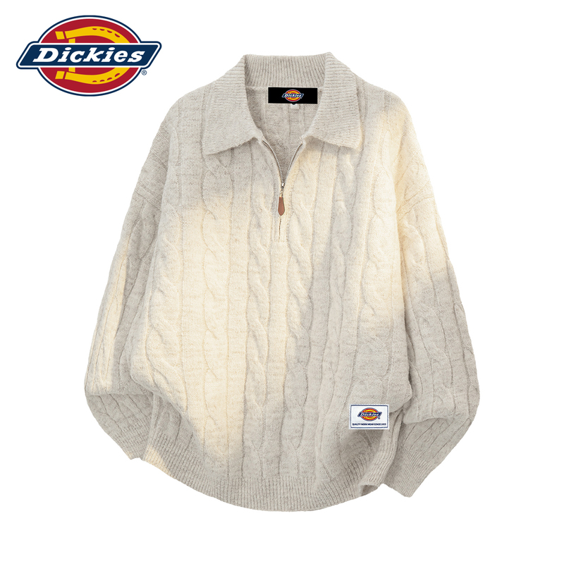 Dickies Japanese Style Lazy Half-Zip Versatile Knit Sweater for Men and Women, Loose and Comfortable Casual Sweater for Autumn and Winter