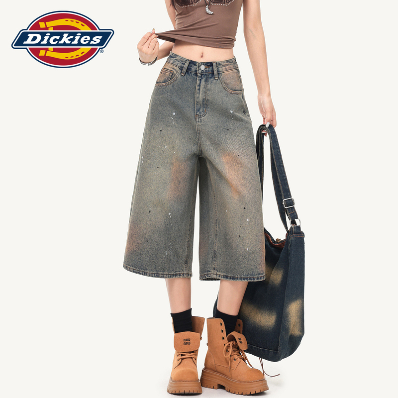 Dickies American Retro Washed Denim Mid-Length Pants for Women 2026 New High-Waisted Slimming Splash-Ink Seven-Point Wide-Leg Pants Dickies American Retro Washed Denim Mid-Length Pants for Women 2026 New High-Waisted Slimming Splash-Ink Seven-Point Wide-Leg Pants
