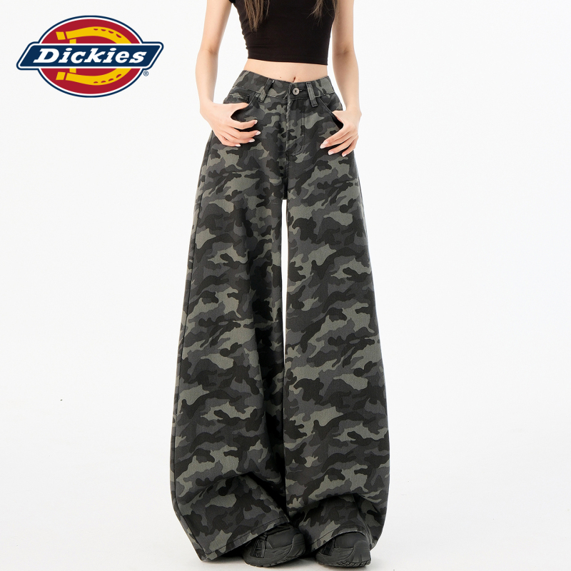 Dickies American-Style Camouflage Wide-Leg Work Jeans for Women, Autumn High-Waisted Loose Drape Straight-Leg Floor-Length Pants Dickies American-Style Camouflage Wide-Leg Work Jeans for Women, Autumn High-Waisted Loose Drape Straight-Leg Floor-Length Pants