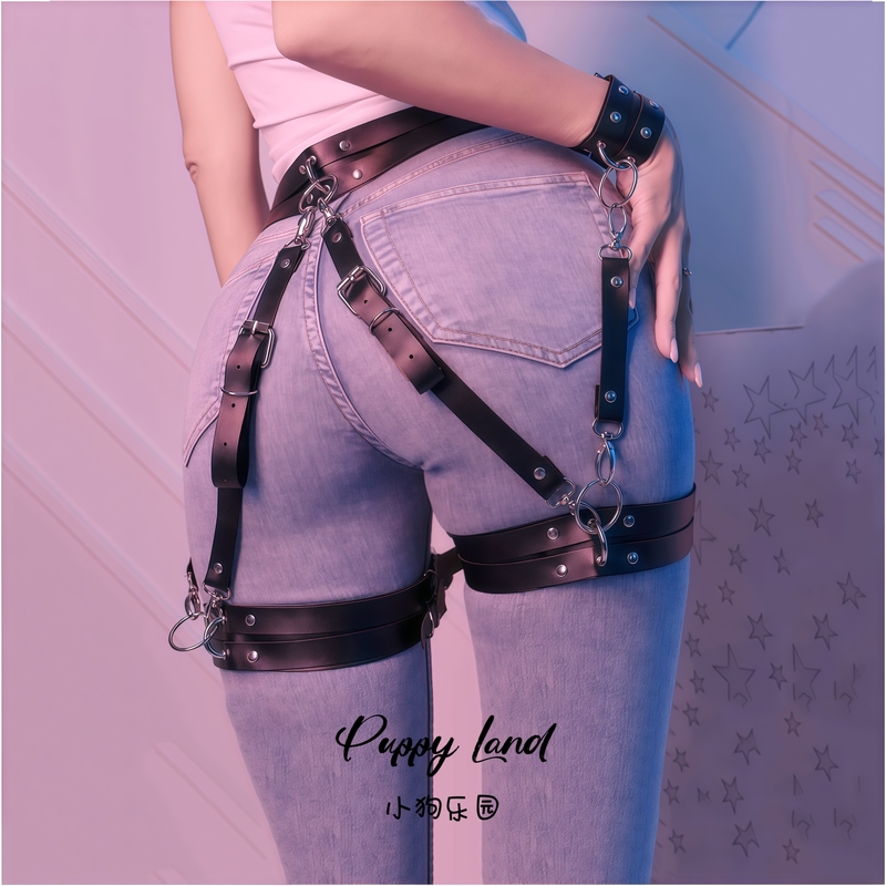 Puppy Land Sexy Bondage Belt Leather Buckle Hip Harness Pants Women's Leg Ring Leather Thigh Cuffs