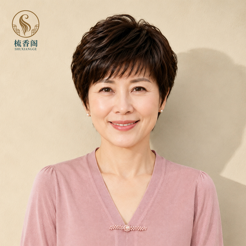 Full Head Wig for Women, Real Human Hair, Short Curly Hair, Natural and Breathable, Fashionable Hairpiece for Middle-Aged and Elderly Mothers Full Head Wig for Women, Real Human Hair, Short Curly Hair, Natural and Breathable, Fashionable Hairpiece for Middle-Aged and Elderly Mothers