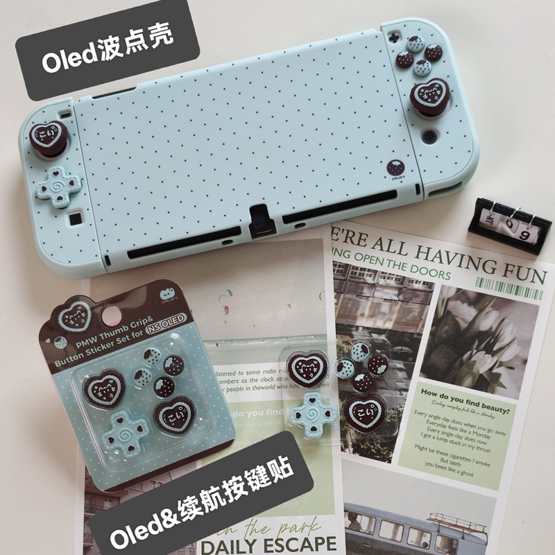 Oled Thin and Compact Polka Dot Case/Strawberry Button Stickers + Joystick Caps, Switch Long Battery Life Version Polka Dot Case Oled Thin and Compact Polka Dot Case/Strawberry Button Stickers + Joystick Caps, Switch Long Battery Life Version Polka Dot Case