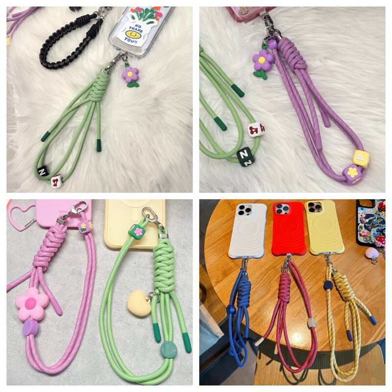 Case Woven Wrist Strap Colorful DIY Letter Flower Pendant Anti-Lost Wrist Lanyard Silicone Portable Keychain
