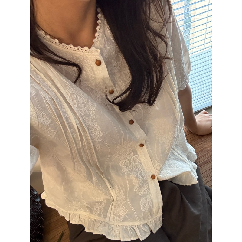 6.5 French-Style Gentle and Fairy-Like Lace-Trimmed Collar Puff-Sleeve Blouse, Length 55, Bust 106 6.5 French-Style Gentle and Fairy-Like Lace-Trimmed Collar Puff-Sleeve Blouse, Length 55, Bust 106