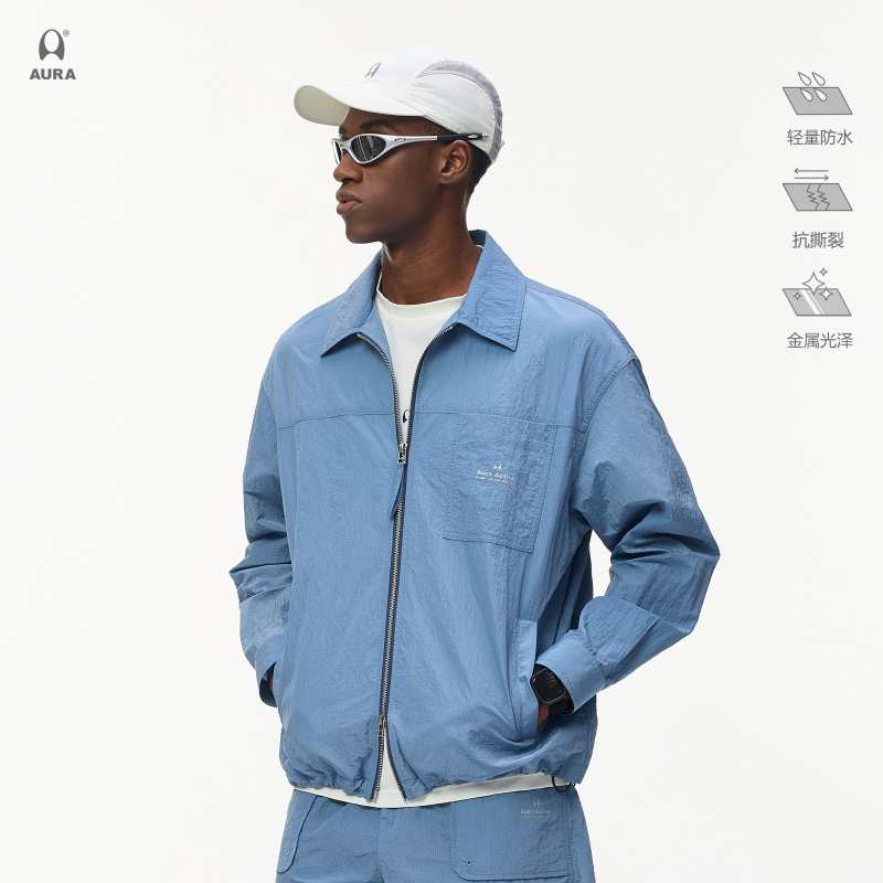 Aura Lightweight Waterproof Metallic Texture Nylon Anti-Wrinkle Anti-Tear Plaid Workwear Outdoor Casual Jacket