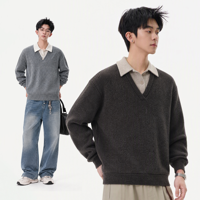 Unsealed Retro Melard Sweatshirt for Men, 2026 New Spring, Autumn, and Winter Polo Fake Two-Piece Base Shirt for Women Unsealed Retro Melard Sweatshirt for Men, 2026 New Spring, Autumn, and Winter Polo Fake Two-Piece Base Shirt for Women