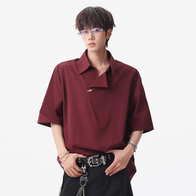 "Cross-Border" Burgundy Short-Sleeved Shirt, Unisex, 2026 Summer Thin Cuban Collar Polo Shirt for Men "Cross-Border" Burgundy Short-Sleeved Shirt, Unisex, 2026 Summer Thin Cuban Collar Polo Shirt for Men