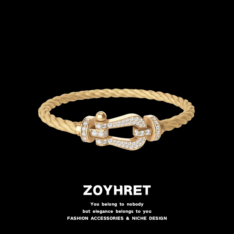 Hong Kong Horseshoe Buckle Full Diamond Bracelet 18K Gold Color Stainless Steel Wire Nautical Buckle Bracelet for Men and Women as a Gift for Friends Hong Kong Horseshoe Buckle Full Diamond Bracelet 18K Gold Color Stainless Steel Wire Nautical Buckle Bracelet for Men and Women as a Gift for Friends