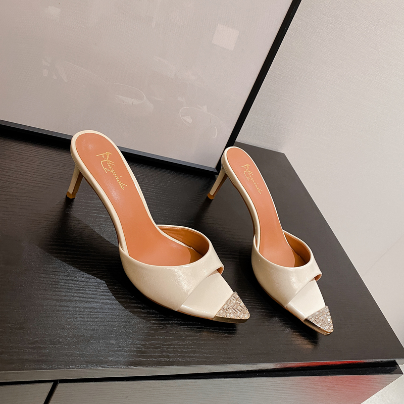 Socialite Sexy Open-Toe High Heels, Elegant Stiletto Rhinestone Mules, Pointed Toe Slip-On Sandals for Women, Suitable for Outdoor Wear in Summer Socialite Sexy Open-Toe High Heels, Elegant Stiletto Rhinestone Mules, Pointed Toe Slip-On Sandals for Women, Suitable for Outdoor Wear in Summer