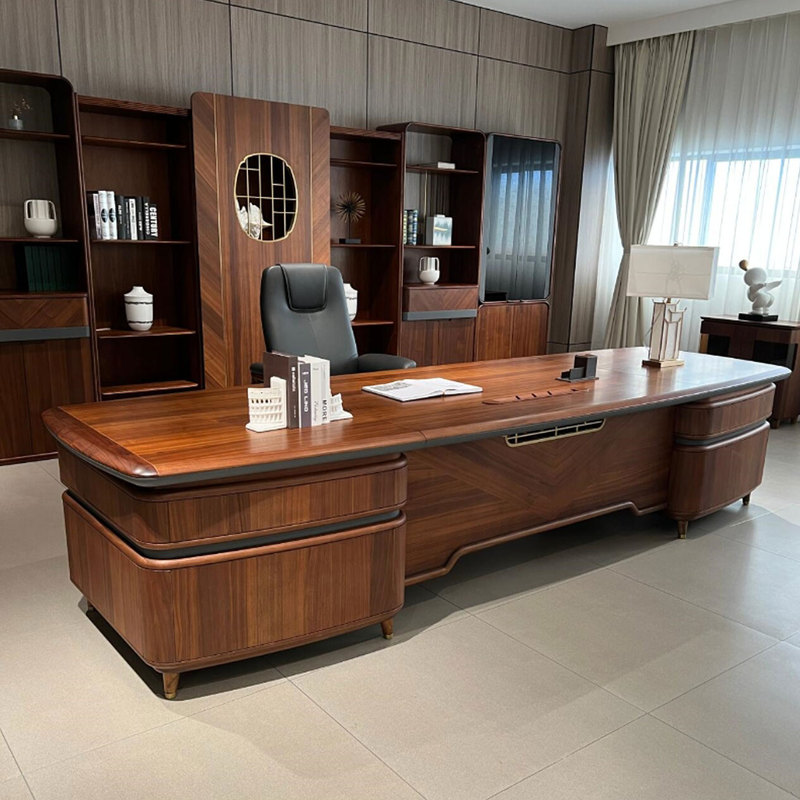 Executive Desk, New Chinese Style Boss Desk, Solid Wood, North American Black Walnut, Simple Style, Chairman's Desk, President's Desk, Modern Office Desk