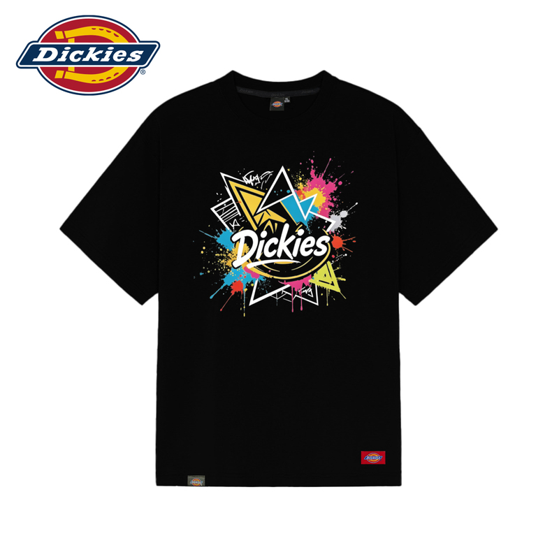 Dickies Colorful Splash-Ink Triangle Graffiti Short-Sleeved T-Shirt for Men and Women with Contrasting Geometric Print Loose Cotton Top