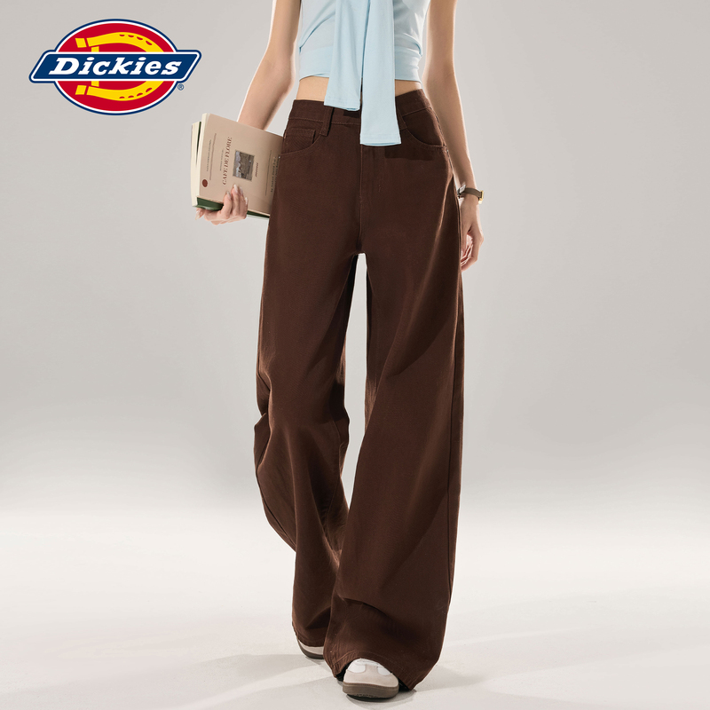 Dickies Stylish Melard Brown Wide-Leg Jeans for Women with a Slimming Design, High-Waisted Straight-Leg Cut