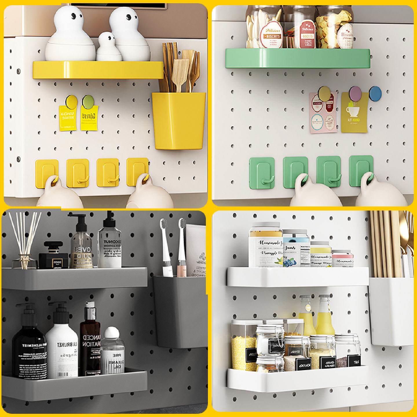 No punching household hole board wall dormitory kitchen bathroom wall storage rack partition wall hanging storage shelf with