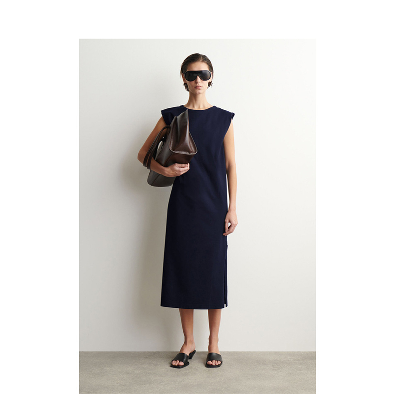 Original Cs Women's Clothing Standard Fit Drop Shoulder Mid-Length Dress Navy Blue 2026 Summer New Product 1335903001