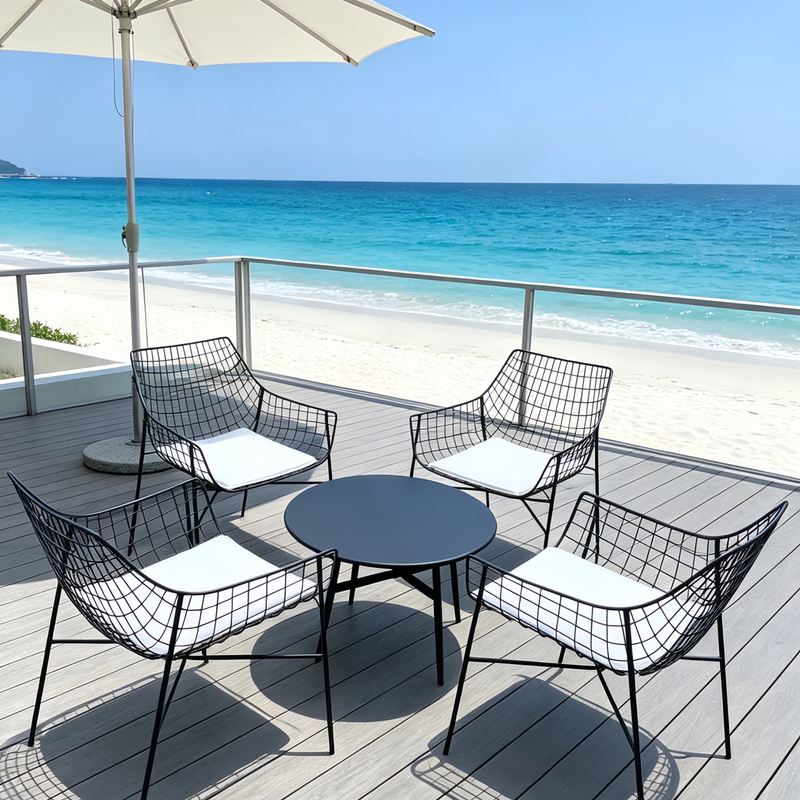 Outdoor Stainless Steel Leisure Table and Chair Set with Umbrella for Courtyard, Sales Office, Hotel, B&B, Outdoor Waterproof and Sunproof Outdoor Stainless Steel Leisure Table and Chair Set with Umbrella for Courtyard, Sales Office, Hotel, B&B, Outdoor Waterproof and Sunproof