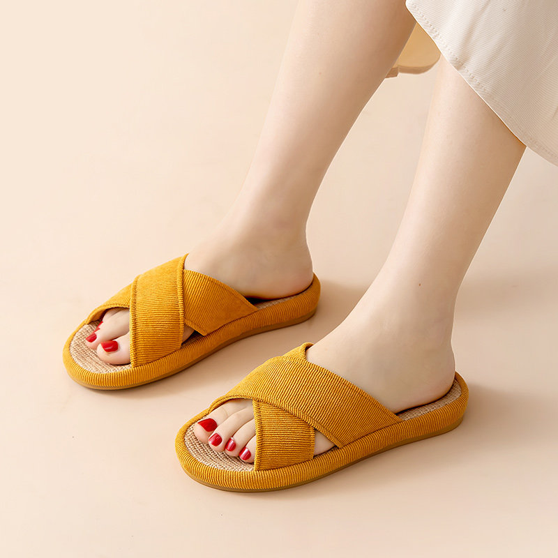 Linen slippers for women spring and autumn home couple indoor non-slip thick bottom breathable cotton and linen fabric home slippers for men summer