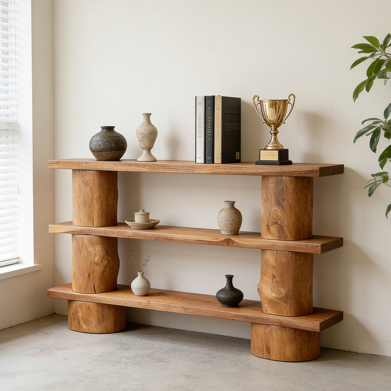 Pure Solid Wood Storage Rack, Wabi-Sabi Style Natural Wood Display Rack, Guesthouse Storage Rack, Home Bookshelf, Display Rack, Tea Room Antique Rack