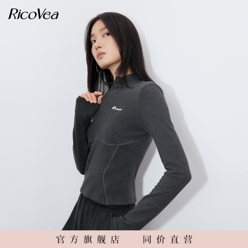 Ricovea【Stand Collar Cardigan】Half-Zip Three-Dimensional Knit Sweater 2026 Autumn Women's Bc603215