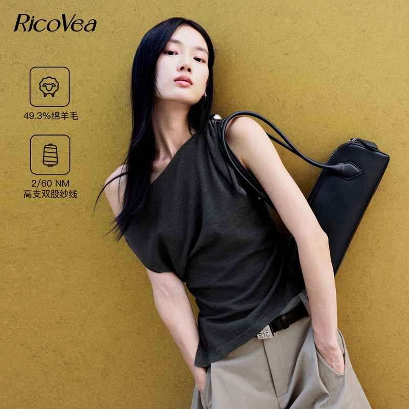 Ricovea【Relaxing Sweater】Sheep Wool Sleeveless Lace-Up 2026 Sweater Knit Autumn Women's Bc803198
