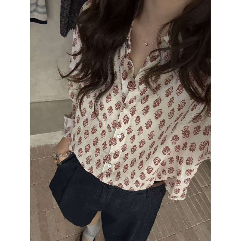 6.12 Artistic Vibe Loose Fit Slimming Thin Breathable Floral Shirt with Turn-Down Collar, Length 71, Bust 126 6.12 Artistic Vibe Loose Fit Slimming Thin Breathable Floral Shirt with Turn-Down Collar, Length 71, Bust 126