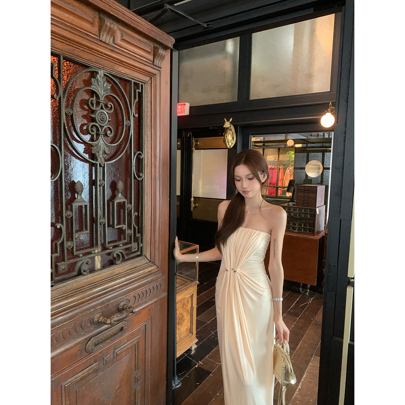 Kr1Nee Mayan Evening Two-Way Wear Vintage Strapless Knitted Dress for Women, Summer Casual Elegant Long Dress