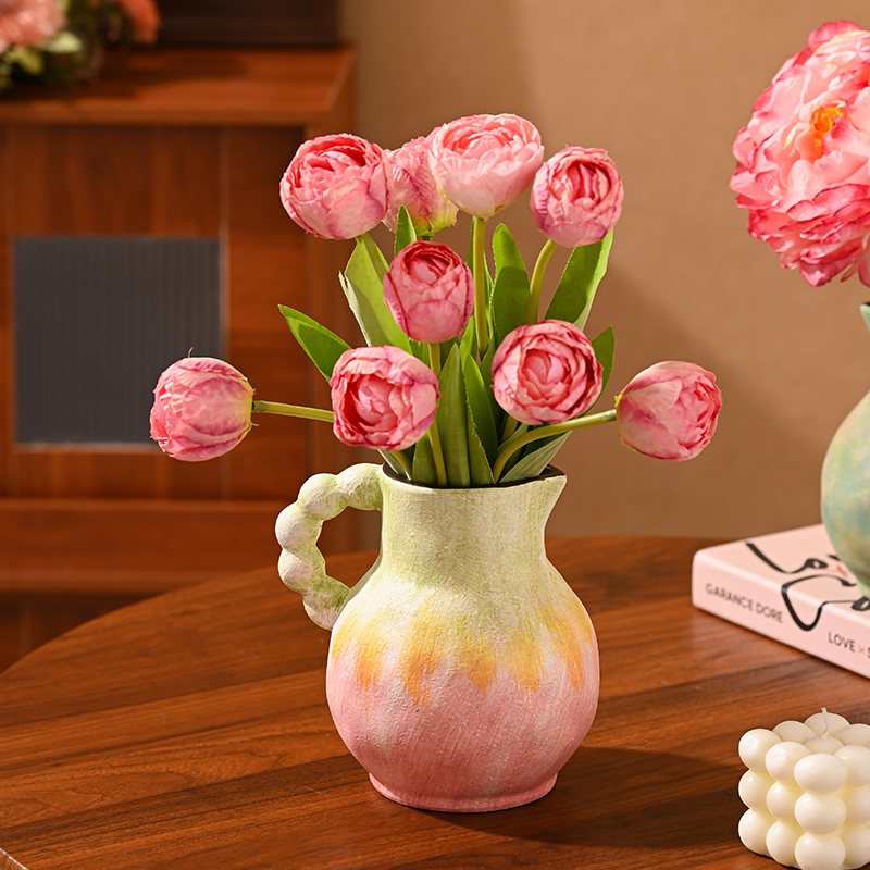 French-Style Oil Painting Ceramic Vase, Hand-Painted High-End Living Room Dining Table Flower Vessel, Suitable for Dried Flowers, Fresh Flowers, Hydroponic Arrangements, and Creative Decorative Pieces