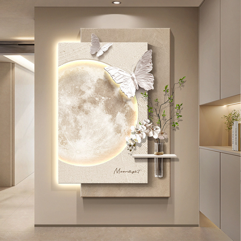 Modern Light Luxury High-End Entrance Decorative Painting Moon 3D Sandstone Wall Art for Hallway Corridor 2025 New Model