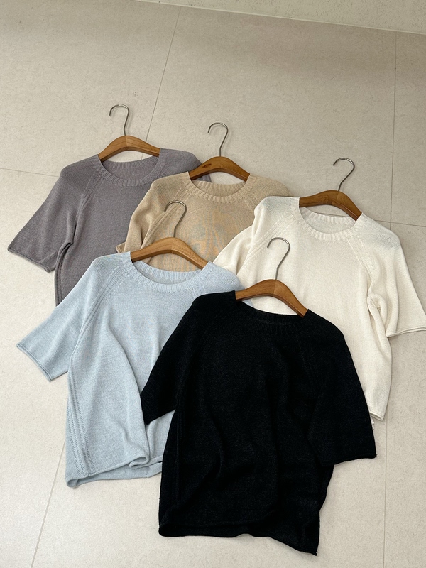 04.09 (Xiaomo's Careful Selection) Summer New Style 28% Japanese Paper Yarn Korean Style Round Neck Sweater for Women