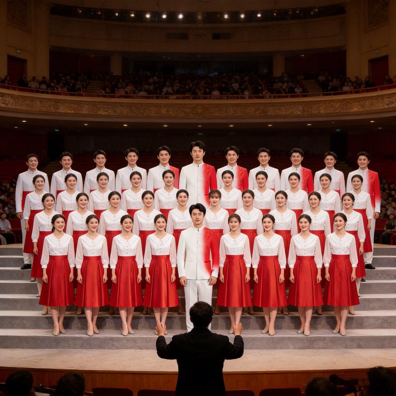 Adult Choir Costumes, Performance Costumes, Women's Long Skirts, Red Song Chorus Competition Costumes, Men's Zhongshan Suits, Stage Conductor Uniforms