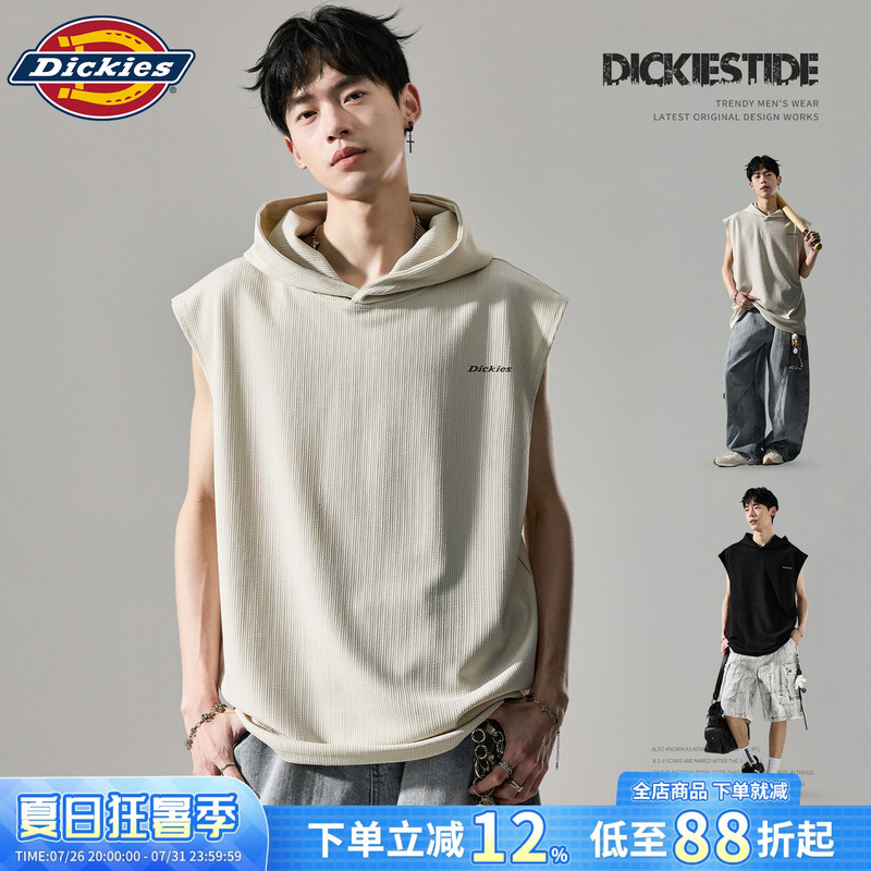 Dickies Vest Men's Summer Thin Breathable Sports Vest T-Shirt Men's Loose American Style Hooded Sleeveless Top