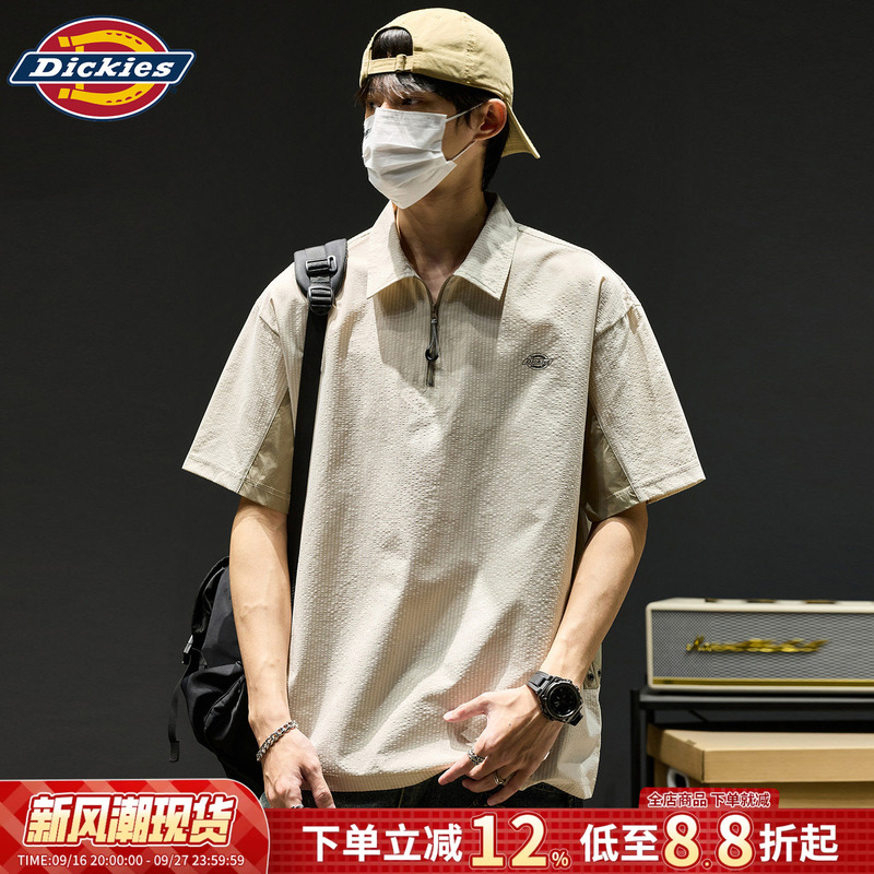 Dickies Short-Sleeved T-Shirt for Men, Summer American Style Half-Zip Casual Polo Shirt, Men's Ice Silk Thin Quick-Drying Top Dickies Short-Sleeved T-Shirt for Men, Summer American Style Half-Zip Casual Polo Shirt, Men's Ice Silk Thin Quick-Drying Top