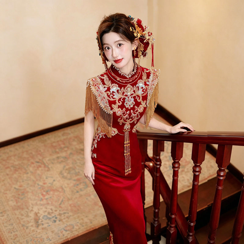 New Chinese-Style Cheongsam Toast Dress 2026 New High-End Heavy Craftsmanship Bride Engagement Wedding Dress for the Nuptial Banquet Xiuhe Dress New Chinese-Style Cheongsam Toast Dress 2026 New High-End Heavy Craftsmanship Bride Engagement Wedding Dress for the Nuptial Banquet Xiuhe Dress