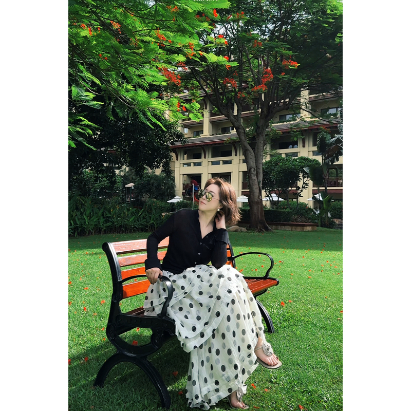 Thebay【Tiramisu】Three-Dimensional Cut Multi-Layer Cake Skirt High-Waisted A-Line Polka Dot Skirt for Women in Summer