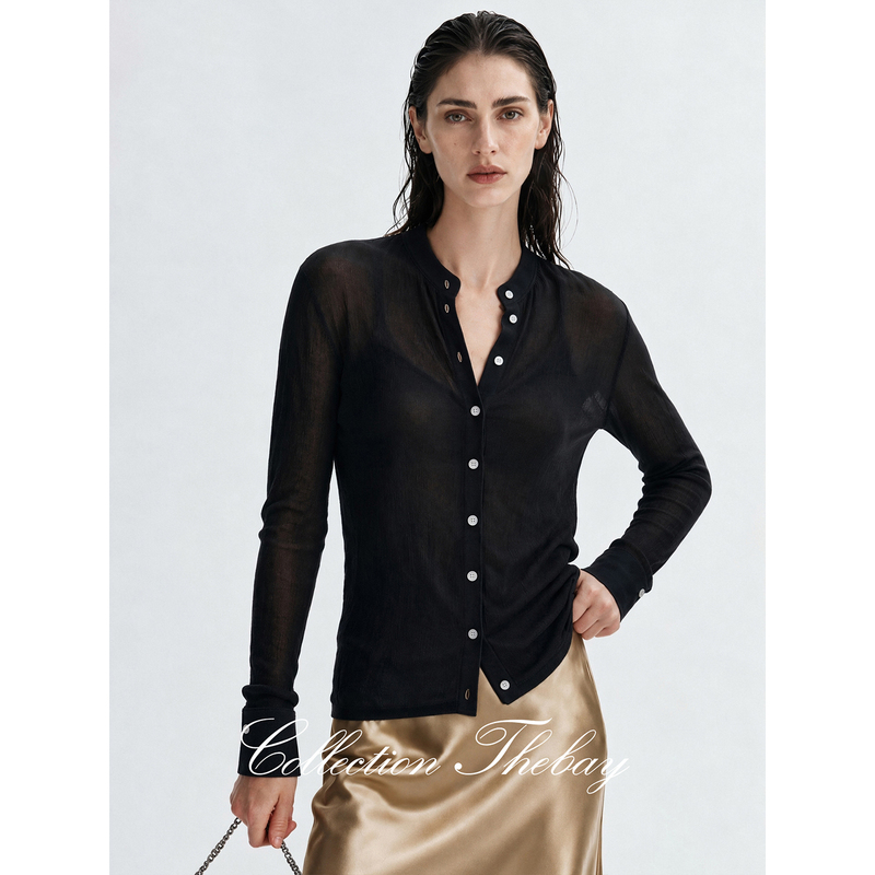Thebay【Cardigan】Sustainable Classic Slim Fit Round Neck Knitted Cardigan Long-Sleeved T-Shirt for Women Summer
