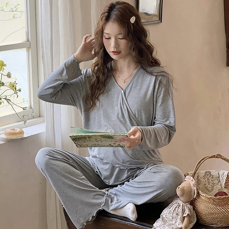 French Uamtor Cooling Modal Maternity Wear with Chest Pads, Summer Thin Postpartum Nursing Clothes, Loungewear