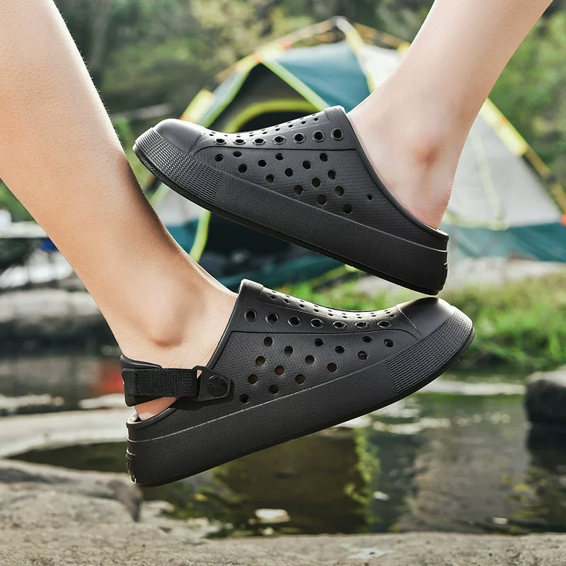 Крок-платформа тапочки мужские и женские корейская версия дышащие outdoor полые повседневные пляжные сандалии и тапочки с толстой подошвой мягкие стельки