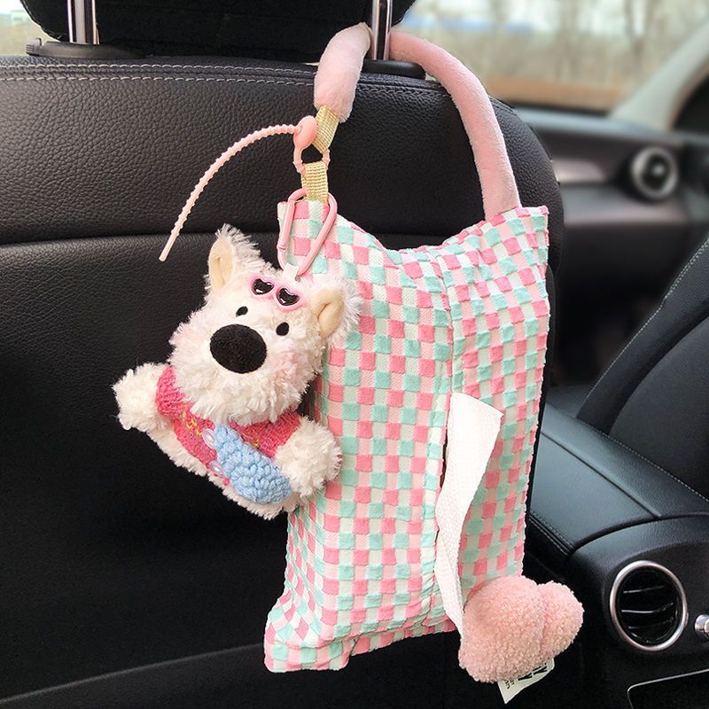 Car Tissue Box Armrest Box Tissue Holder Creative Cute Doll High-End Car Interior Decoration Ornament for Car Use
