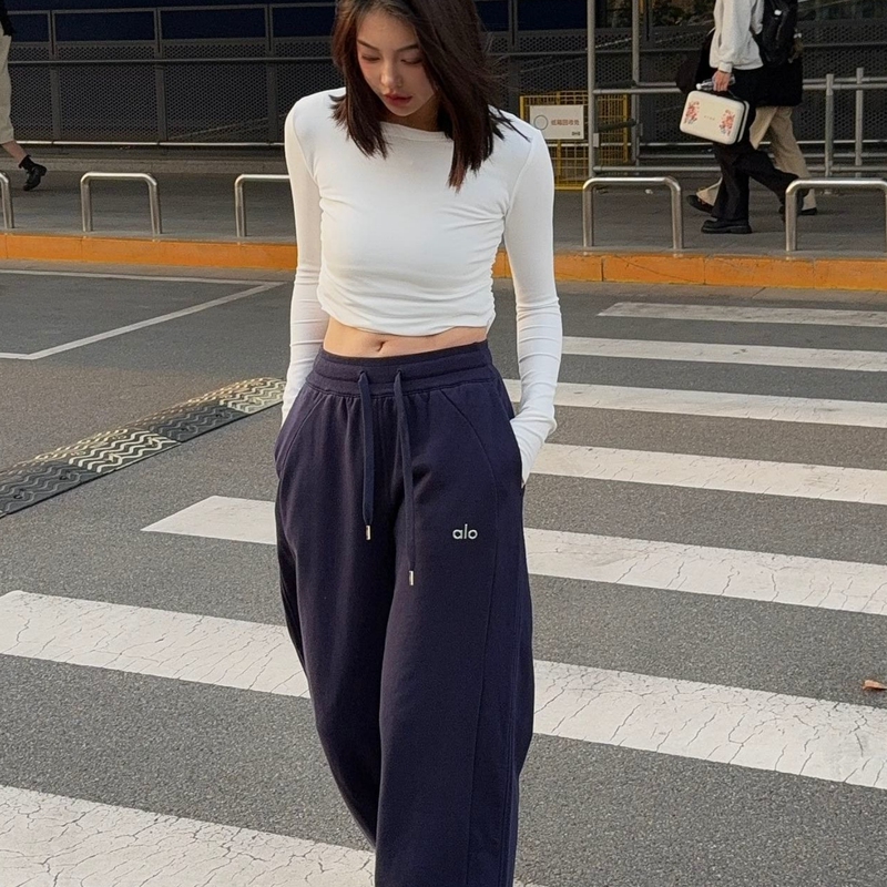 Ailuo Women's Autumn Sports Casual Pants, Pear-Shaped Body-Friendly Wide-Leg Pants, American-Style Lazy Versatile Straight-Leg Joggers