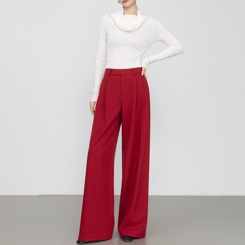 Drenchic Fashionable and Stylish Red Wide-Leg Pants for Women, Long Pants with Drape, 2026 Autumn New High-Waisted Suit Pants Drenchic Fashionable and Stylish Red Wide-Leg Pants for Women, Long Pants with Drape, 2026 Autumn New High-Waisted Suit Pants