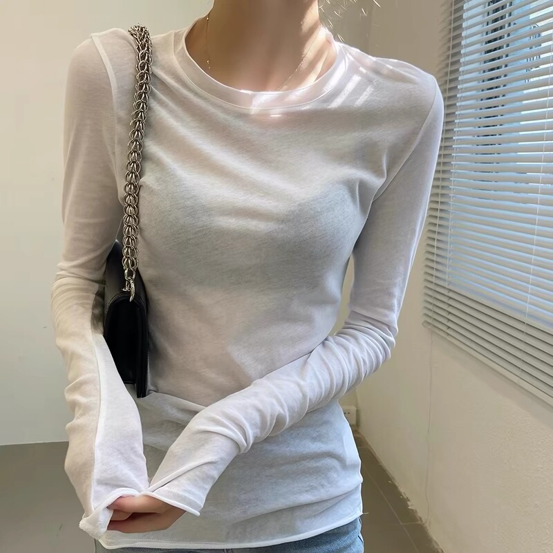 42-1607 Pima Cotton 100% Korean Dongdaemun Hot-Selling Ultra-Thin Early Autumn Long-Sleeved Base Shirt Bt1