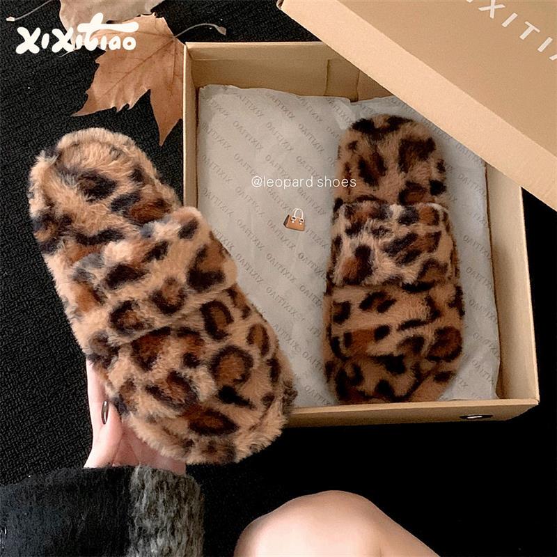 Japanese Authentic Retro Leopard Print Fur Slippers for Women, Autumn and Winter Trendy Casual Indoor and Outdoor Cotton Slipper Covers Japanese Authentic Retro Leopard Print Fur Slippers for Women, Autumn and Winter Trendy Casual Indoor and Outdoor Cotton Slipper Covers